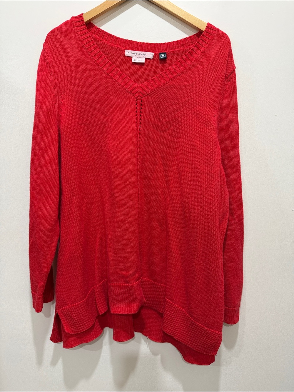 In Every Story Cherry Red V-Neck Sweater with Knit Hem